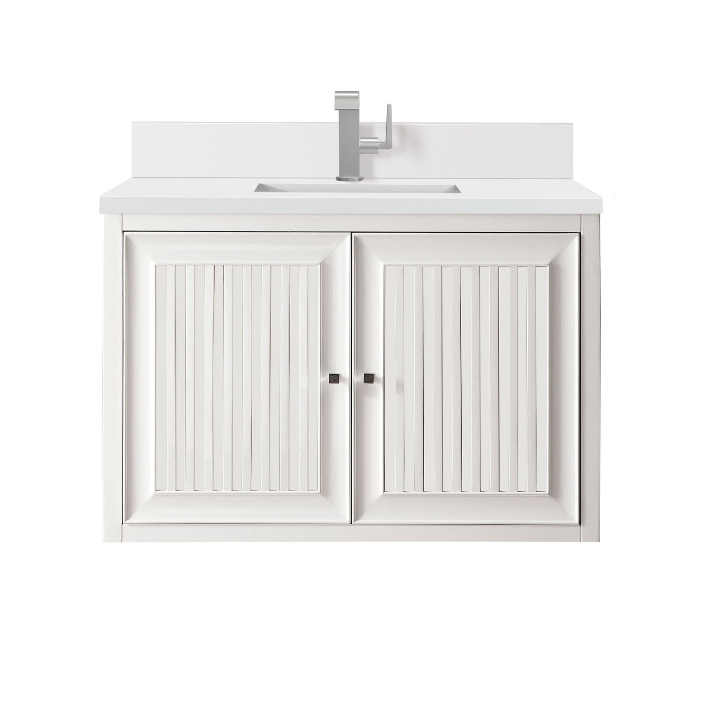 James Martin Vanities Athens 36" Glossy White Single Vanity With Single Hole 3 cm White Zeus Quartz Top & Backsplash