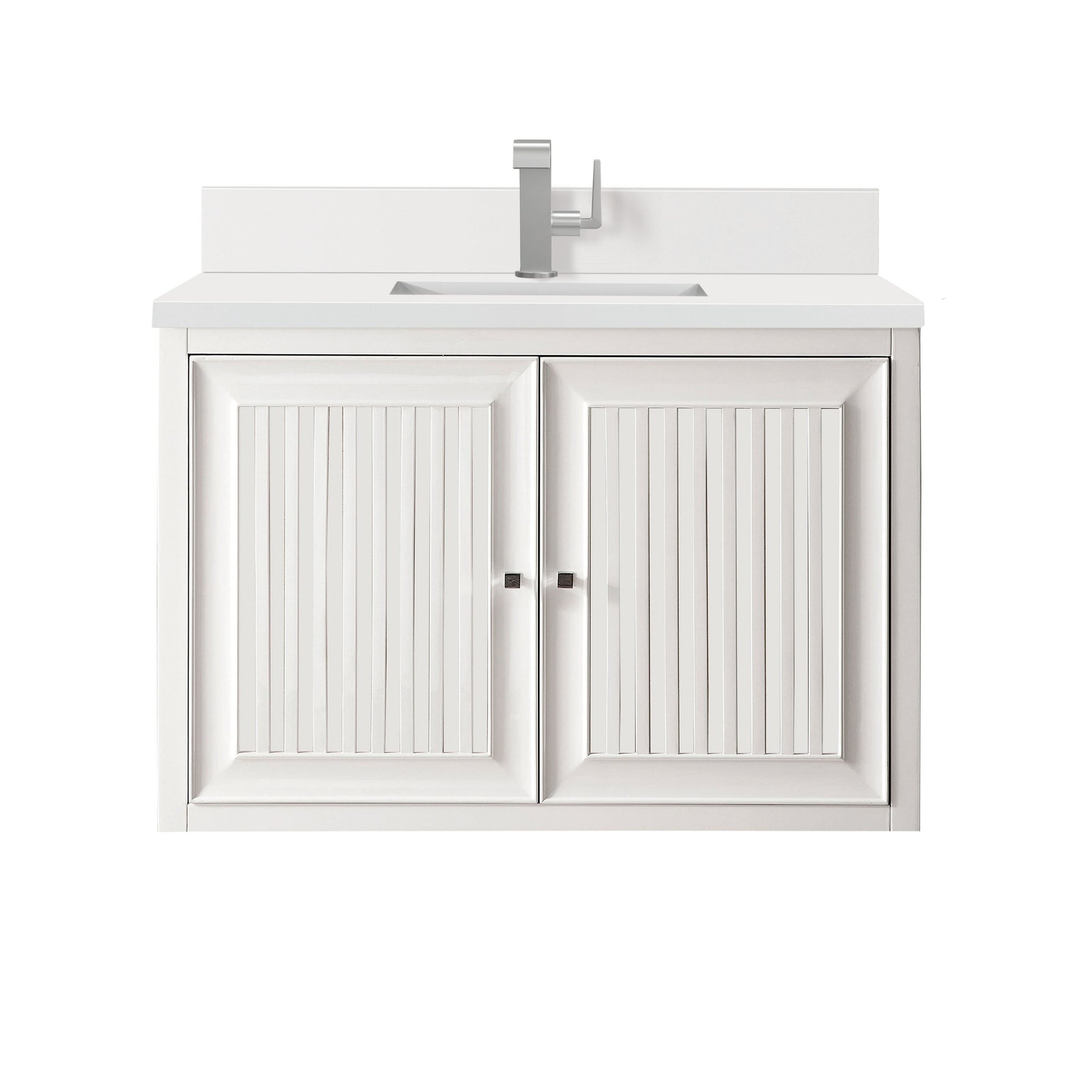 James Martin Vanities Athens 36" Glossy White Single Vanity With Single Hole 3 cm White Zeus Quartz Top & Backsplash