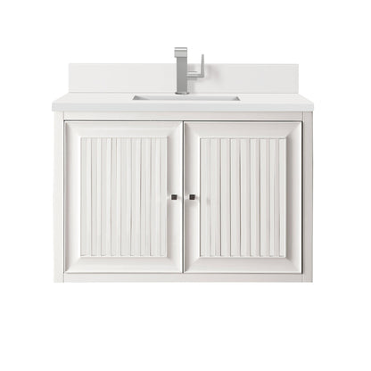 James Martin Vanities Athens 36" Glossy White Single Vanity With Single Hole 3 cm White Zeus Quartz Top & Backsplash