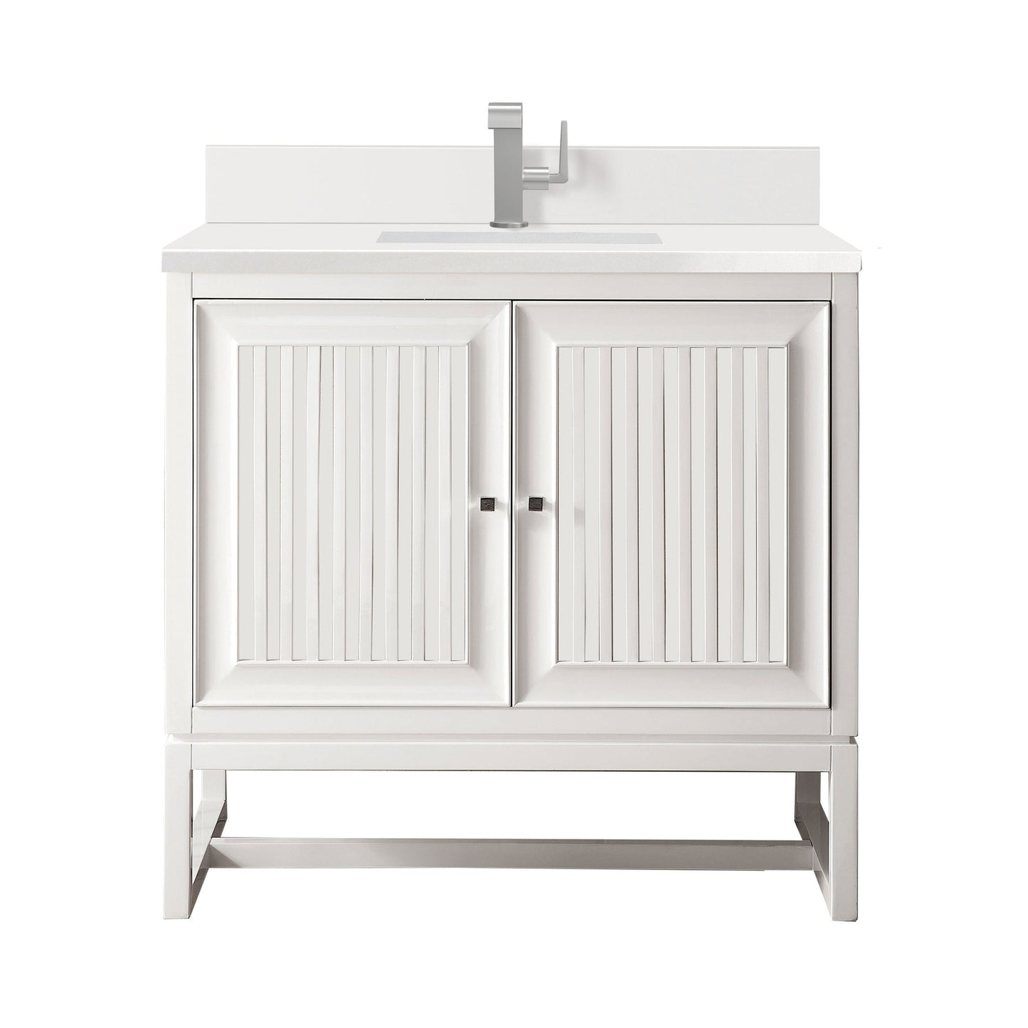 James Martin Vanities Athens 36" Glossy White Single Vanity With Single Hole 3 cm White Zeus Quartz Top & Backsplash