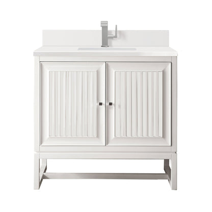 James Martin Vanities Athens 36" Glossy White Single Vanity With Single Hole 3 cm White Zeus Quartz Top & Backsplash