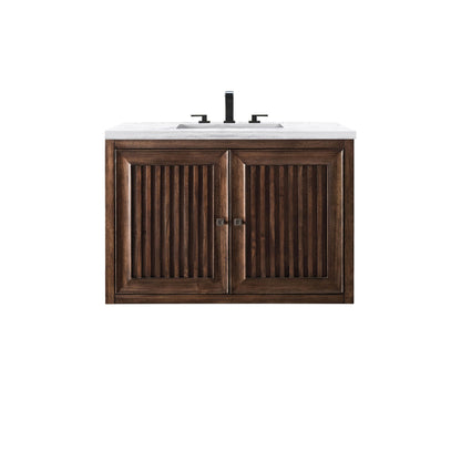 James Martin Vanities Athens 36" Mid Century Acacia Single Vanity Cabinet With 3 cm Arctic Fall Solid Surface Countertop