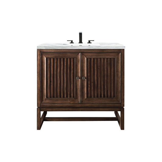 James Martin Vanities Athens 36" Mid Century Acacia Single Vanity Cabinet With 3 cm Arctic Fall Solid Surface Countertop