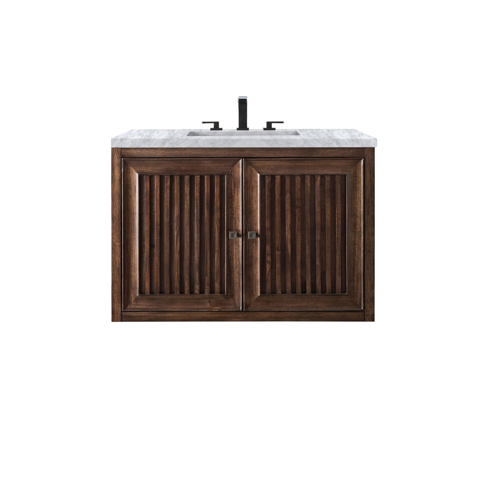 James Martin Vanities Athens 36" Mid Century Acacia Single Vanity Cabinet With 3 cm Carrara White Top