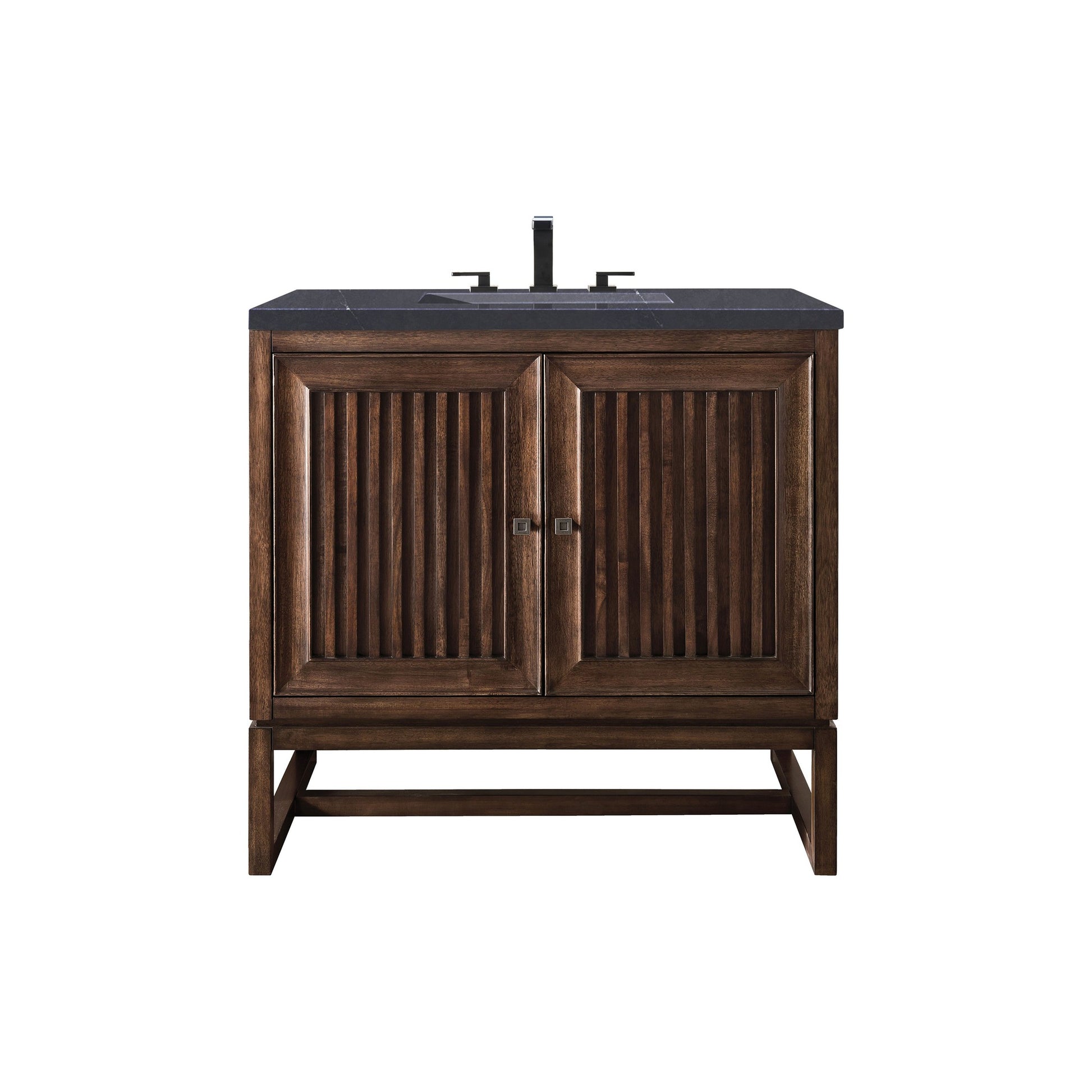 James Martin Vanities Athens 36" Mid Century Acacia Single Vanity Cabinet With 3 cm Charcoal Soapstone Quartz Top