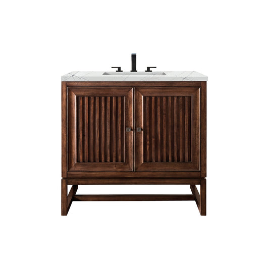 James Martin Vanities Athens 36" Mid Century Acacia Single Vanity Cabinet With 3 cm Ethereal Noctis Top