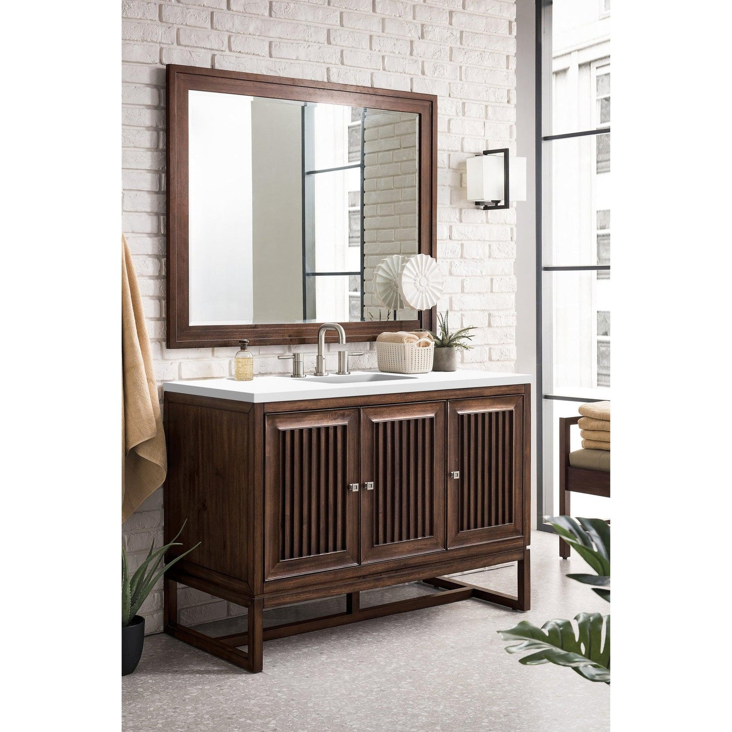 James Martin Vanities Athens 48" Glossy White Single Vanity Cabinet With 3cm White Zeus Quartz Top