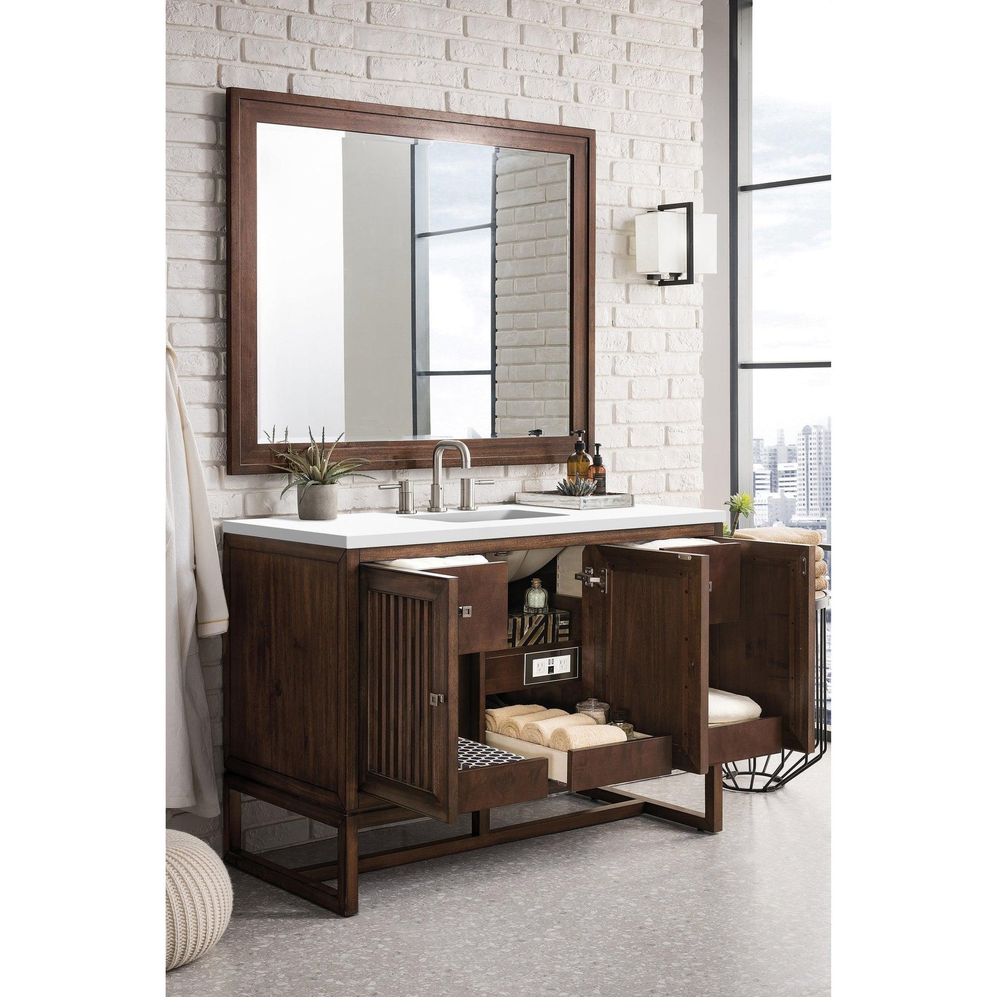 James Martin Vanities Athens 48" Glossy White Single Vanity Cabinet With 3cm White Zeus Quartz Top