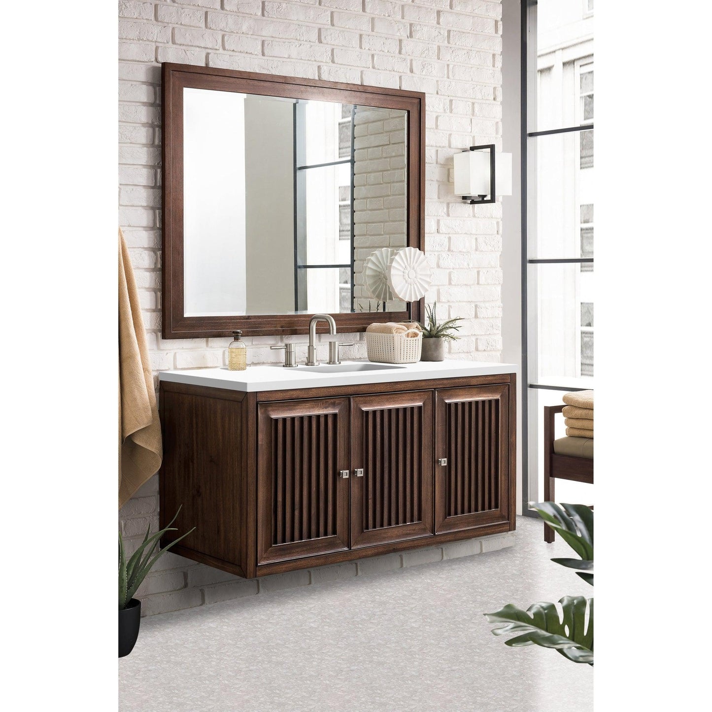 James Martin Vanities Athens 48" Glossy White Single Vanity Cabinet With 3cm White Zeus Quartz Top