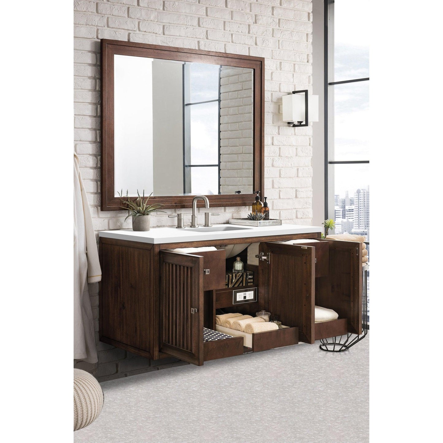 James Martin Vanities Athens 48" Glossy White Single Vanity Cabinet With 3cm White Zeus Quartz Top