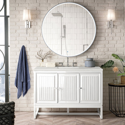 James Martin Vanities Athens 48" Glossy White Single Vanity With 3 cm Lime Delight Quartz Top