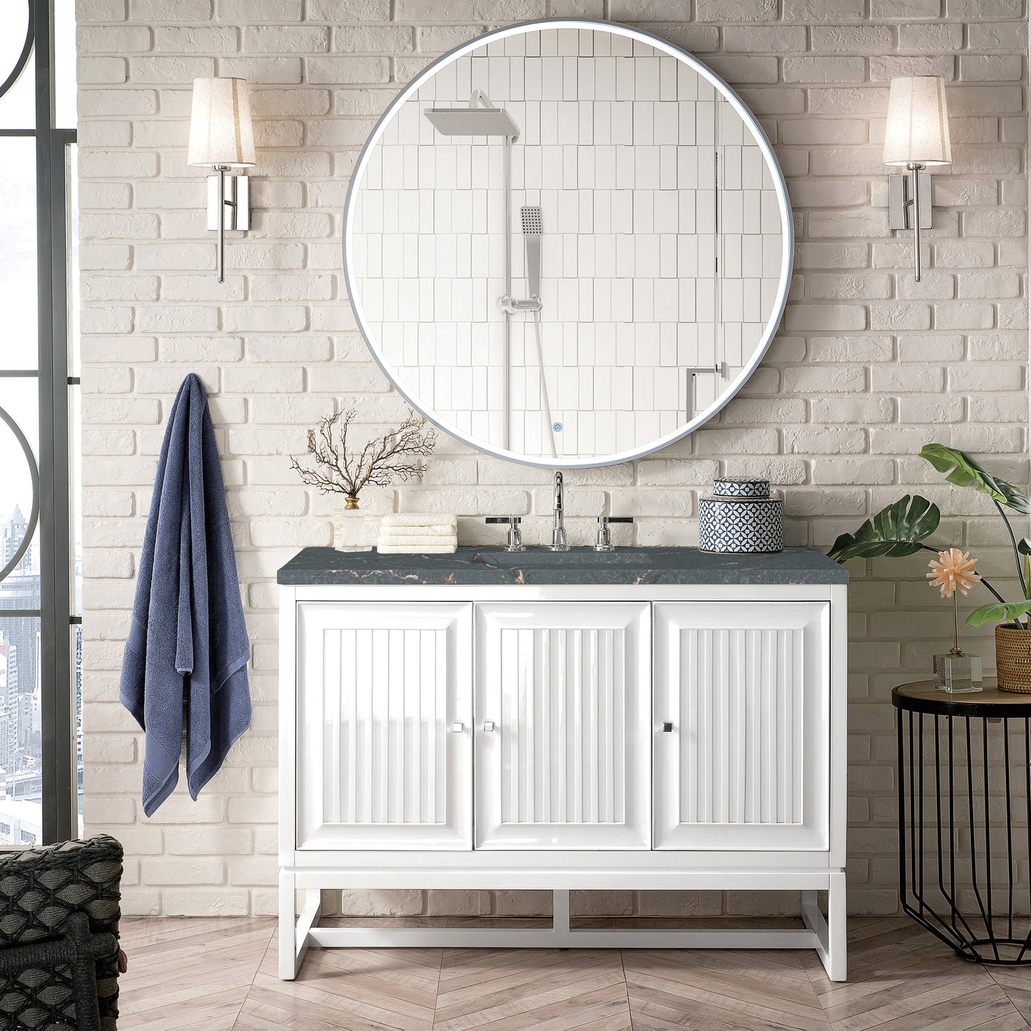 James Martin Vanities Athens 48" Glossy White Single Vanity With 3 cm Parisien Bleu Quartz Top