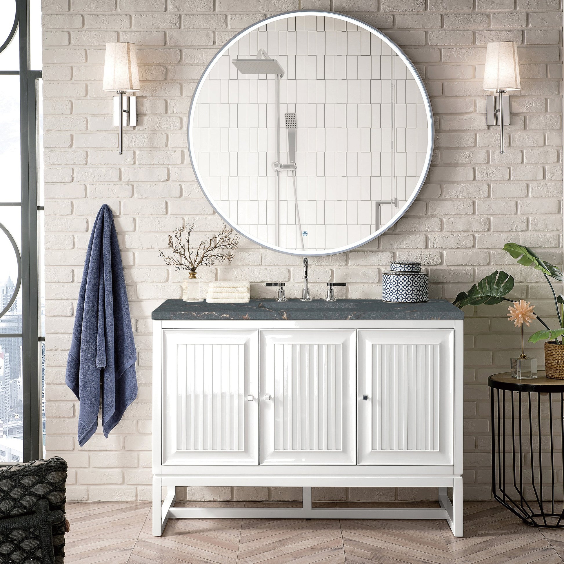 James Martin Vanities Athens 48" Glossy White Single Vanity With 3 cm Parisien Bleu Quartz Top