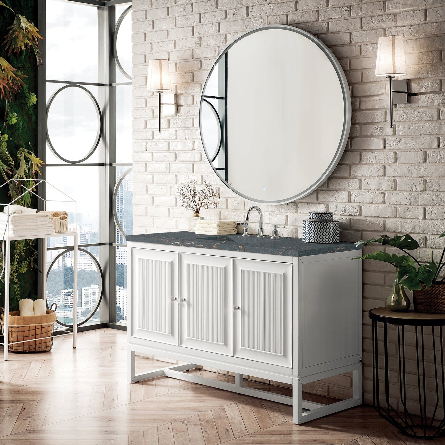 James Martin Vanities Athens 48" Glossy White Single Vanity With 3 cm Parisien Bleu Quartz Top
