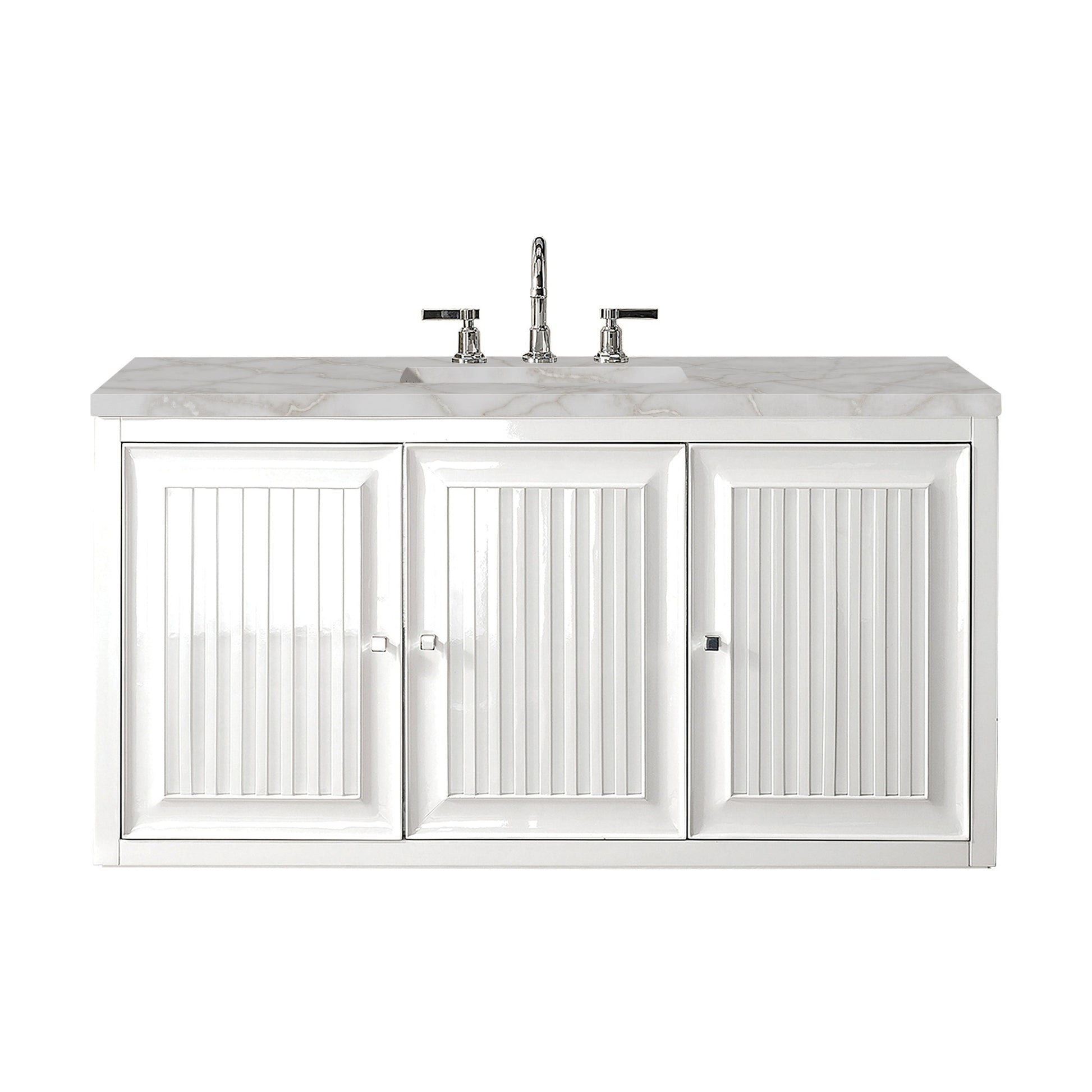 James Martin Vanities Athens 48" Glossy White Single Vanity With 3 cm Victorian Silver Quartz Top