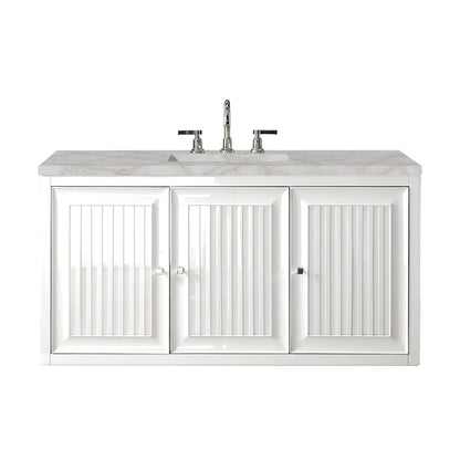 James Martin Vanities Athens 48" Glossy White Single Vanity With 3 cm Victorian Silver Quartz Top