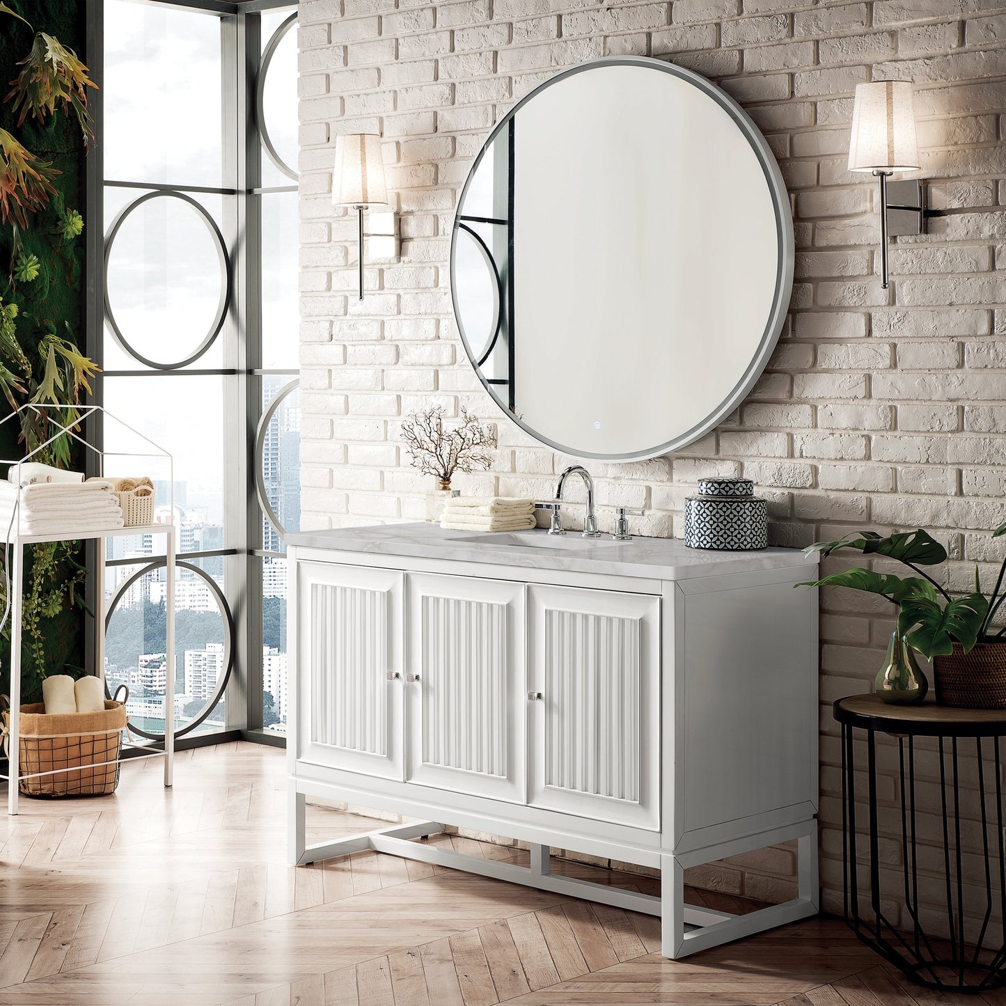 James Martin Vanities Athens 48" Glossy White Single Vanity With 3 cm Victorian Silver Quartz Top