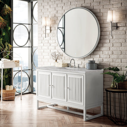 James Martin Vanities Athens 48" Glossy White Single Vanity With 3 cm Victorian Silver Quartz Top
