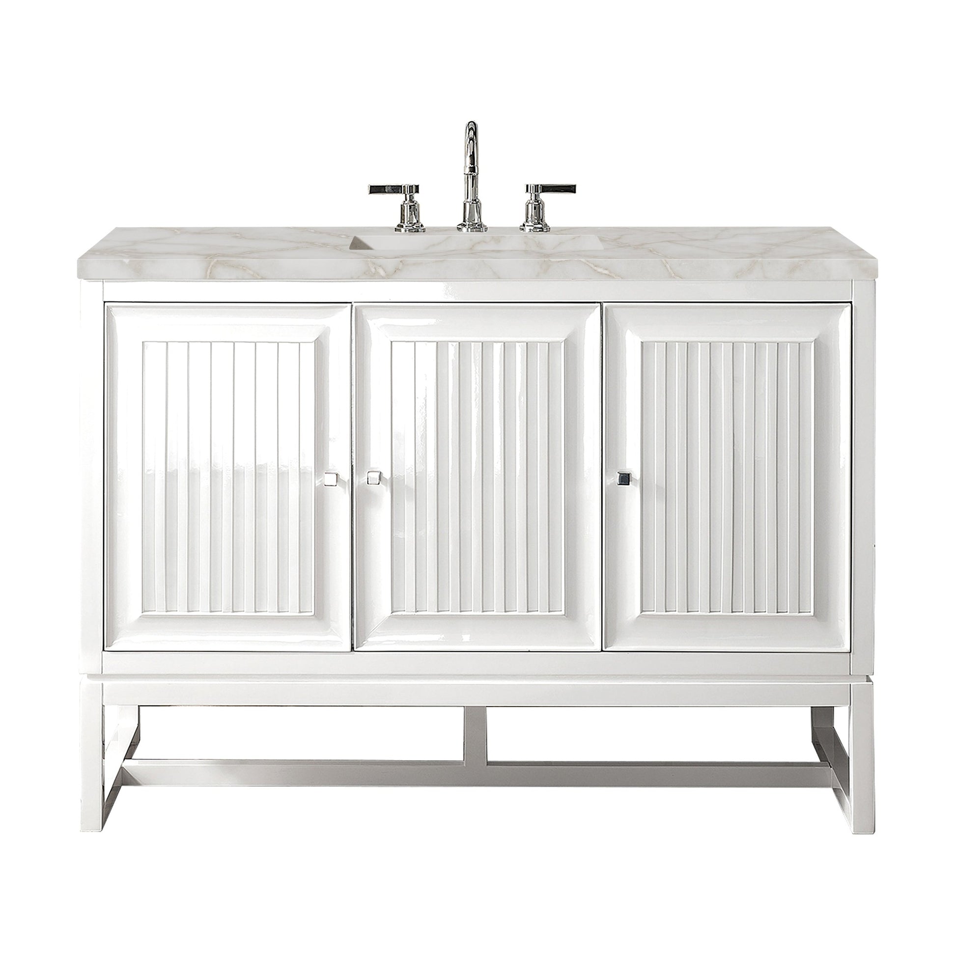 James Martin Vanities Athens 48" Glossy White Single Vanity With 3 cm Victorian Silver Quartz Top