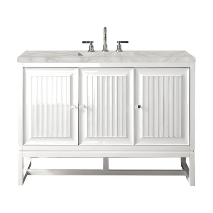 James Martin Vanities Athens 48" Glossy White Single Vanity With 3 cm Victorian Silver Quartz Top