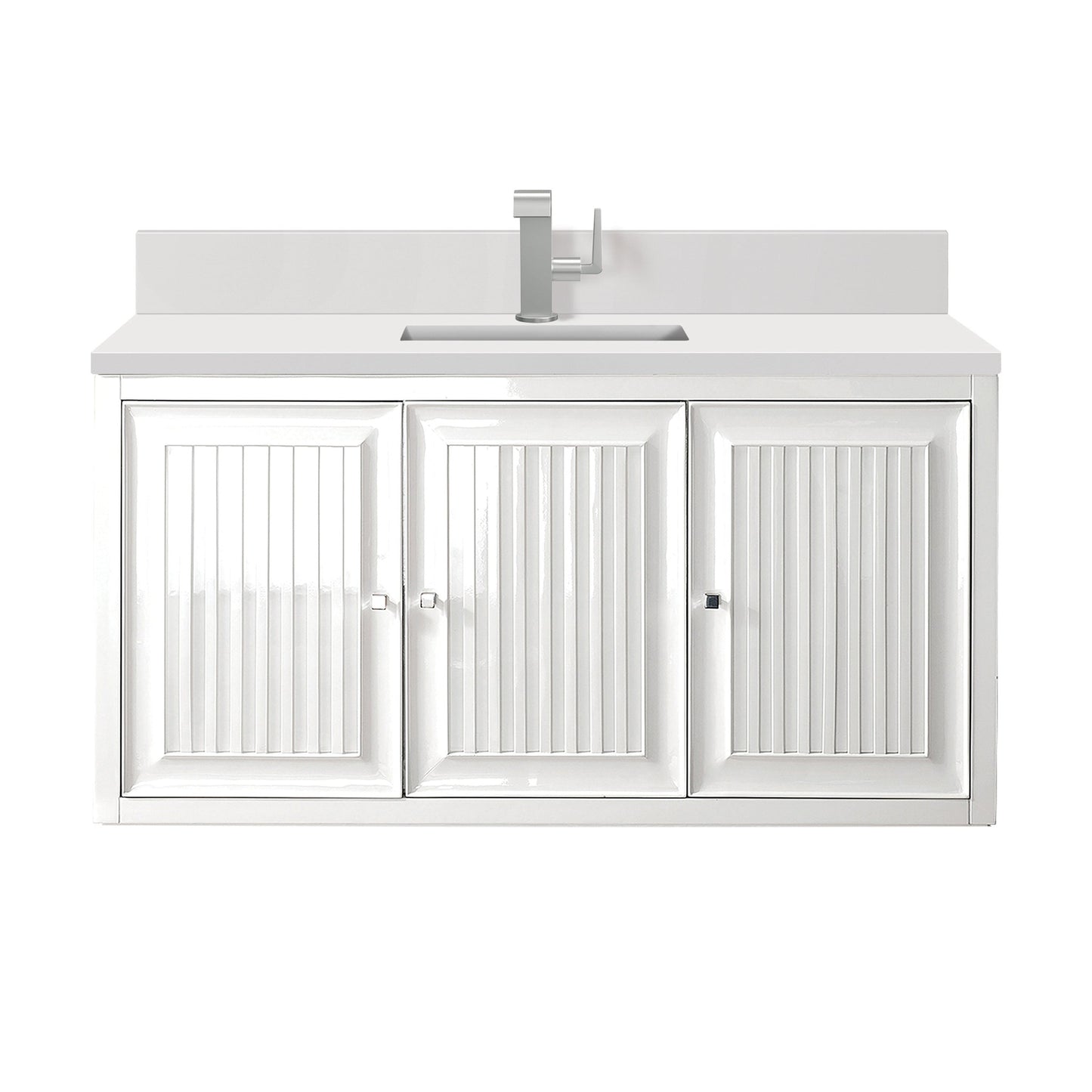 James Martin Vanities Athens 48" Glossy White Single Vanity With Single Hole 3 cm White Zeus Quartz Top & Backsplash