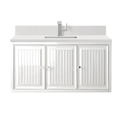 James Martin Vanities Athens 48" Glossy White Single Vanity With Single Hole 3 cm White Zeus Quartz Top & Backsplash