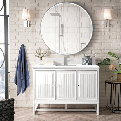 James Martin Vanities Athens 48" Glossy White Single Vanity With Single Hole 3 cm White Zeus Quartz Top & Backsplash