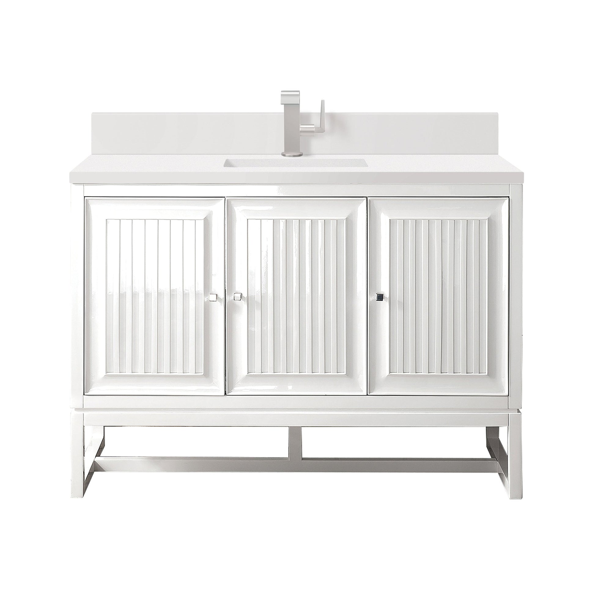 James Martin Vanities Athens 48" Glossy White Single Vanity With Single Hole 3 cm White Zeus Quartz Top & Backsplash