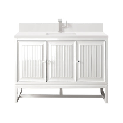 James Martin Vanities Athens 48" Glossy White Single Vanity With Single Hole 3 cm White Zeus Quartz Top & Backsplash