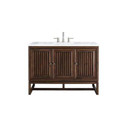 James Martin Vanities Athens 48" Mid Century Acacia Single Vanity Cabinet With 3 cm Carrara White Top