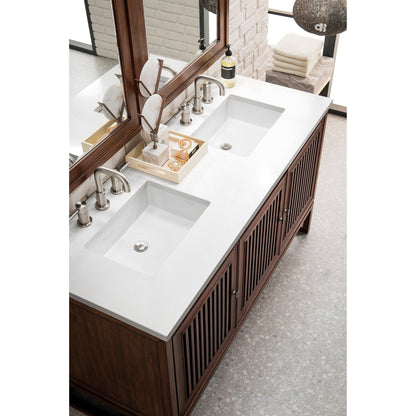 James Martin Vanities Athens 60" Glossy White Double Vanity Cabinet With 3cm White Zeus Quartz Top