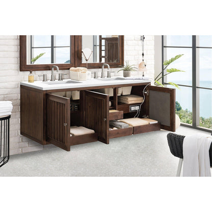 James Martin Vanities Athens 60" Glossy White Double Vanity Cabinet With 3cm White Zeus Quartz Top