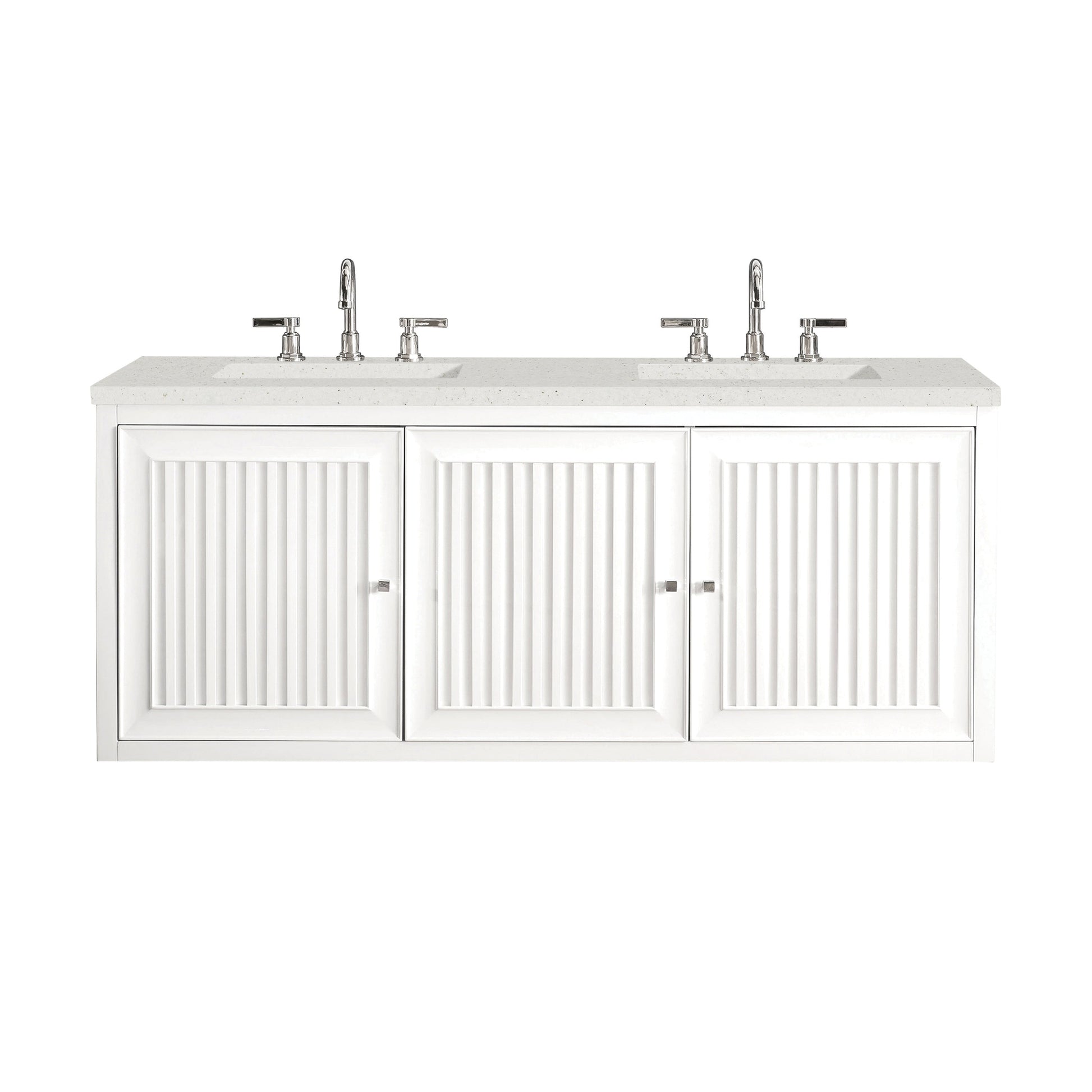 James Martin Vanities Athens 60" Glossy White Double Vanity With 3 cm Lime Delight Quartz Top