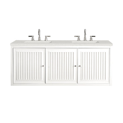 James Martin Vanities Athens 60" Glossy White Double Vanity With 3 cm Lime Delight Quartz Top