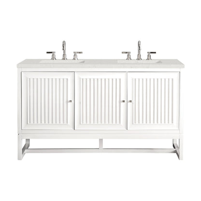 James Martin Vanities Athens 60" Glossy White Double Vanity With 3 cm Lime Delight Quartz Top