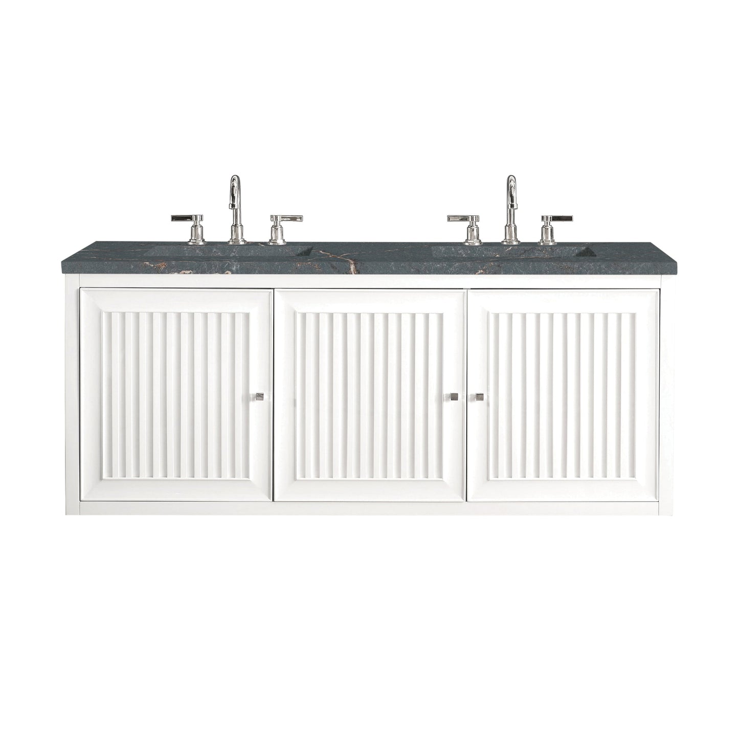 James Martin Vanities Athens 60" Glossy White Double Vanity With 3 cm Parisien Bleu Quartz Top