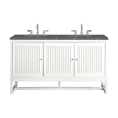 James Martin Vanities Athens 60" Glossy White Double Vanity With 3 cm Parisien Bleu Quartz Top