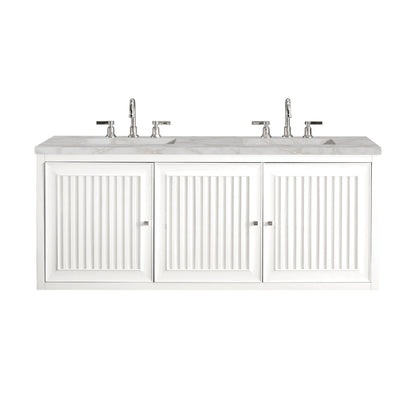 James Martin Vanities Athens 60" Glossy White Double Vanity With 3 cm Victorian Silver Quartz Top