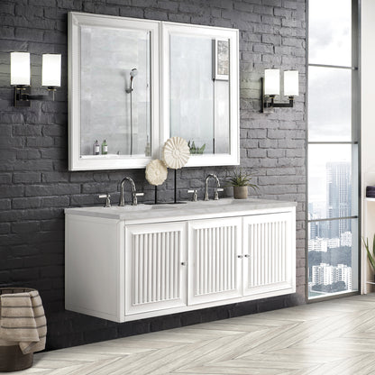 James Martin Vanities Athens 60" Glossy White Double Vanity With 3 cm Victorian Silver Quartz Top