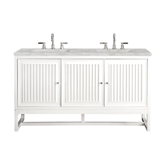 James Martin Vanities Athens 60" Glossy White Double Vanity With 3 cm Victorian Silver Quartz Top