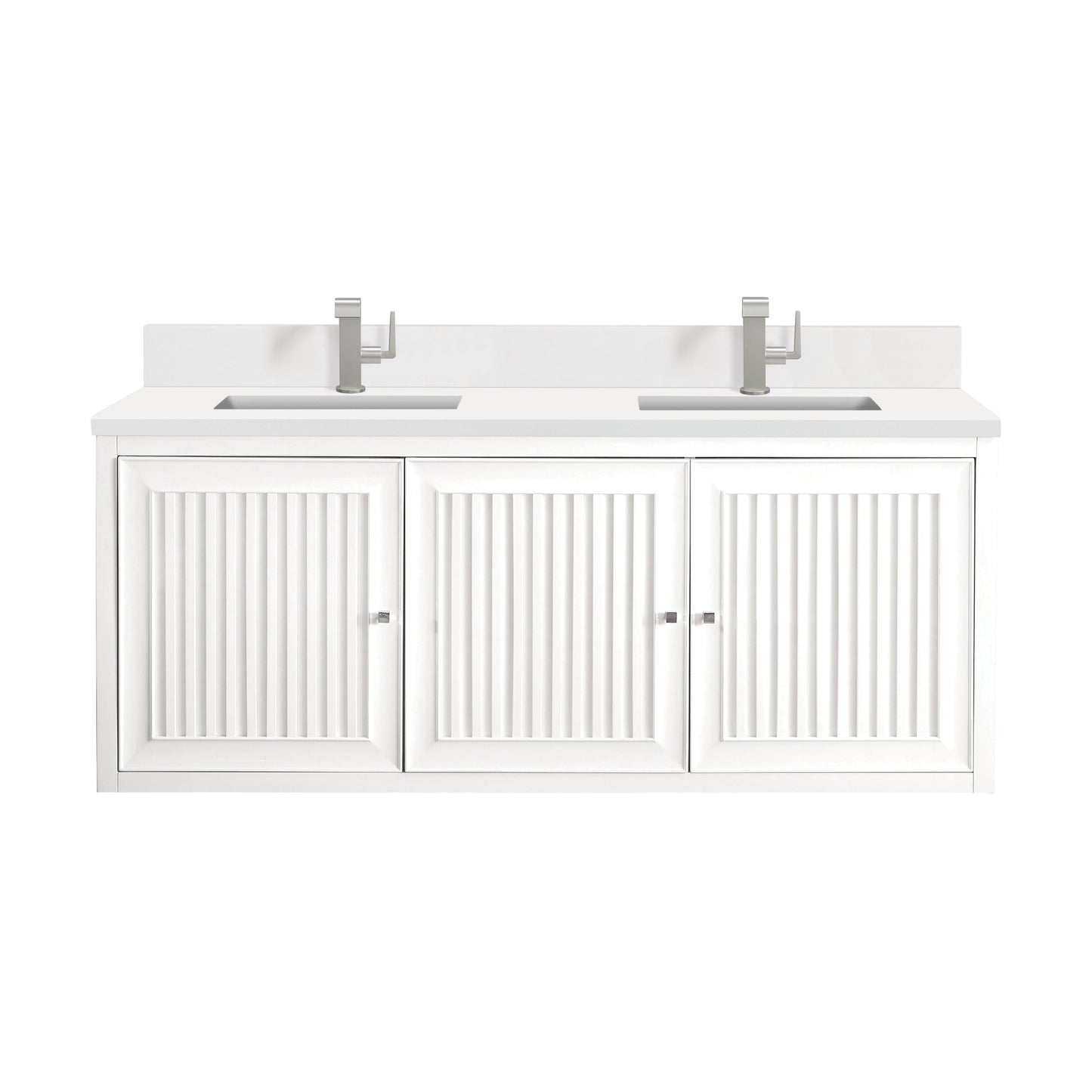 James Martin Vanities Athens 60" Glossy White Double Vanity With Single Hole 3 cm White Zeus Quartz Top & Backsplash