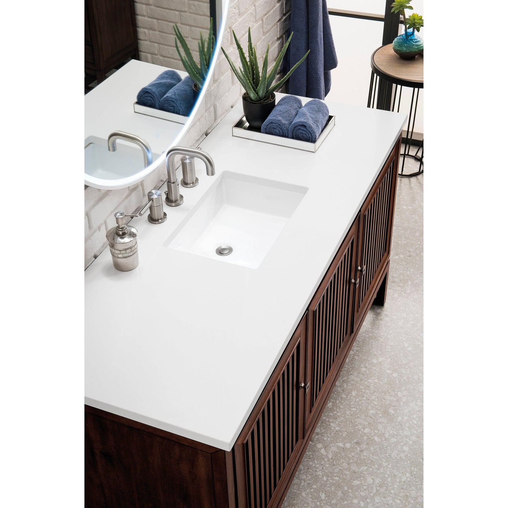 James Martin Vanities Athens 60" Glossy White Single Vanity Cabinet With 3cm White Zeus Quartz Top