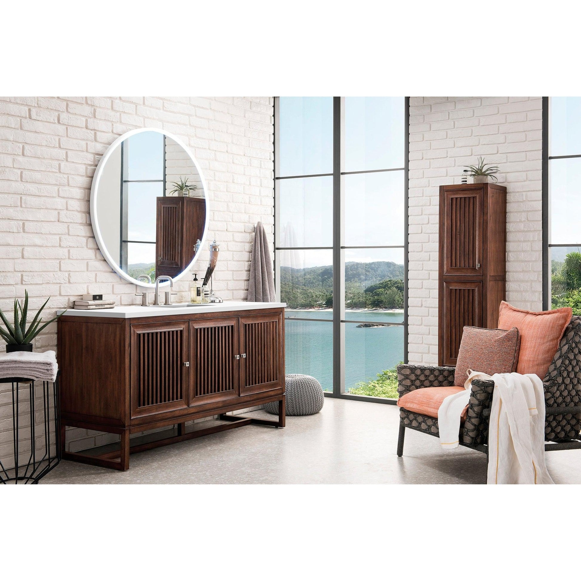 James Martin Vanities Athens 60" Glossy White Single Vanity Cabinet With 3cm White Zeus Quartz Top