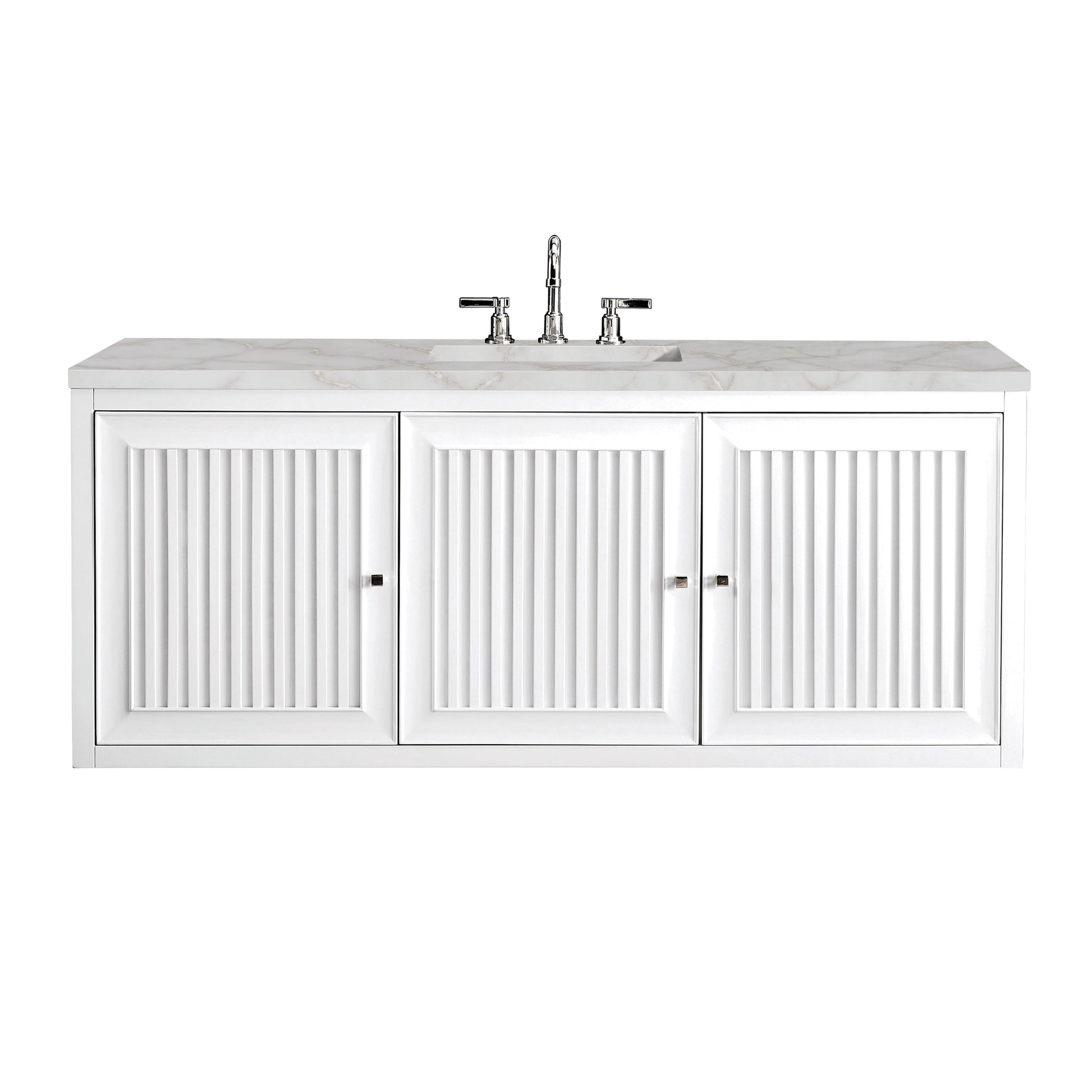 James Martin Vanities Athens 60" Glossy White Single Vanity With 3 cm Victorian Silver Quartz Top