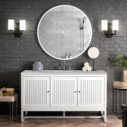 James Martin Vanities Athens 60" Glossy White Single Vanity With 3 cm Victorian Silver Quartz Top