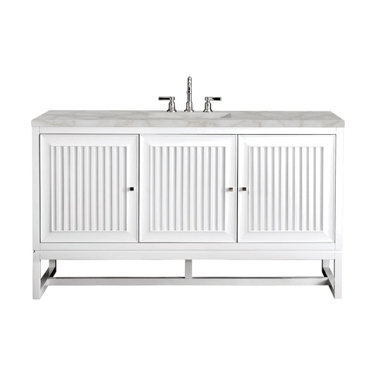 James Martin Vanities Athens 60" Glossy White Single Vanity With 3 cm Victorian Silver Quartz Top