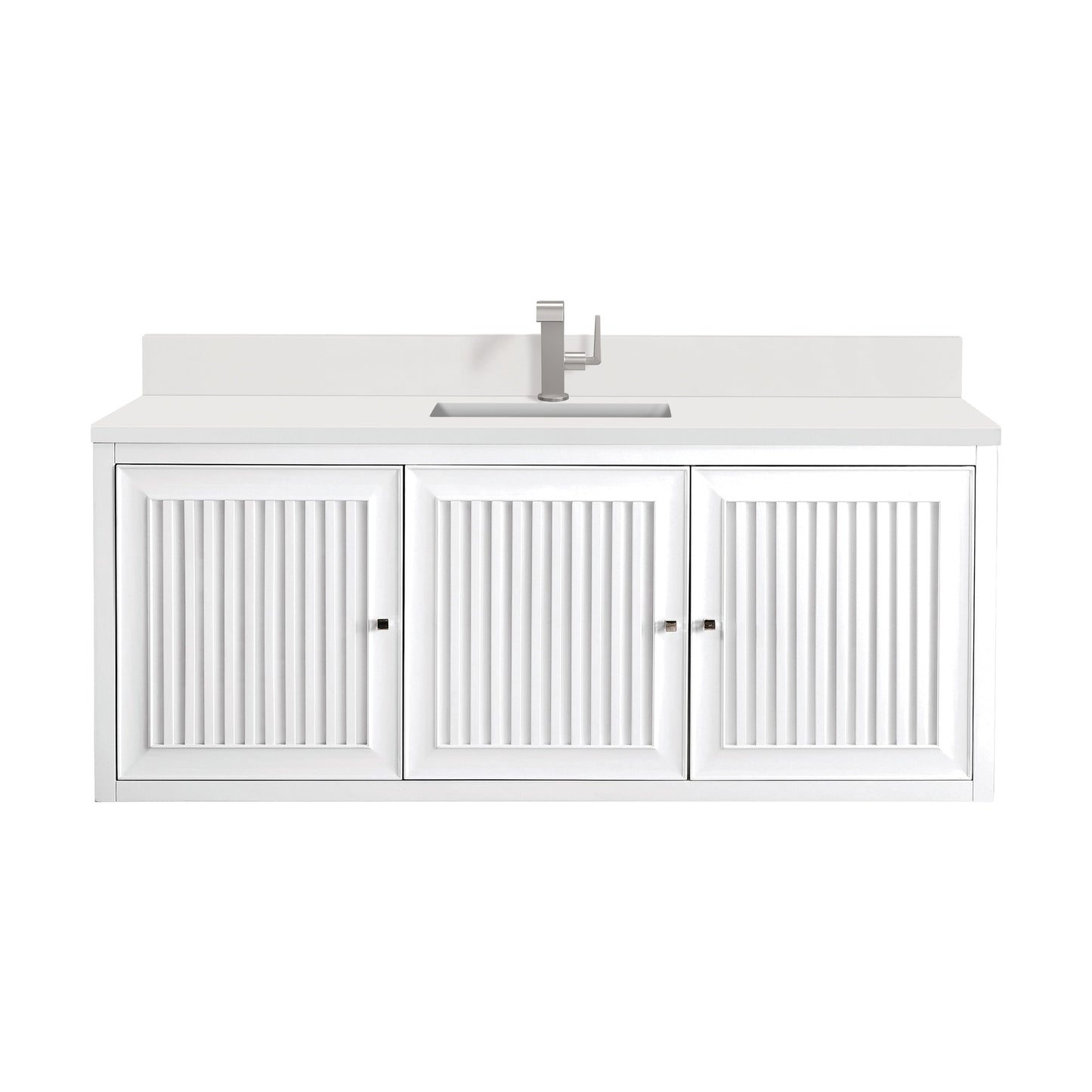 James Martin Vanities Athens 60" Glossy White Single Vanity With Single Hole 3 cm White Zeus Quartz Top & Backsplash