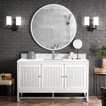 James Martin Vanities Athens 60" Glossy White Single Vanity With Single Hole 3 cm White Zeus Quartz Top & Backsplash