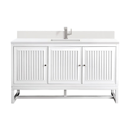 James Martin Vanities Athens 60" Glossy White Single Vanity With Single Hole 3 cm White Zeus Quartz Top & Backsplash