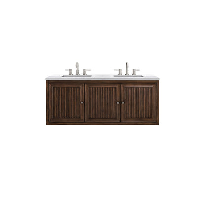 James Martin Vanities Athens 60" Mid Century Acacia Double Vanity Cabinet With 3 cm Arctic Fall Solid Surface Countertop